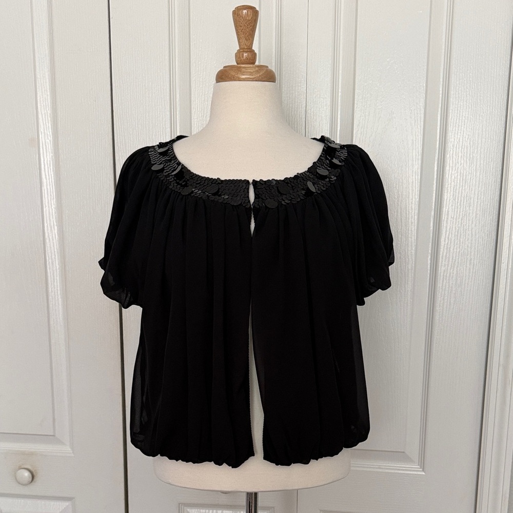 Ann Taylor LOFT Black Open Front Sequined Cardigan – Size Large